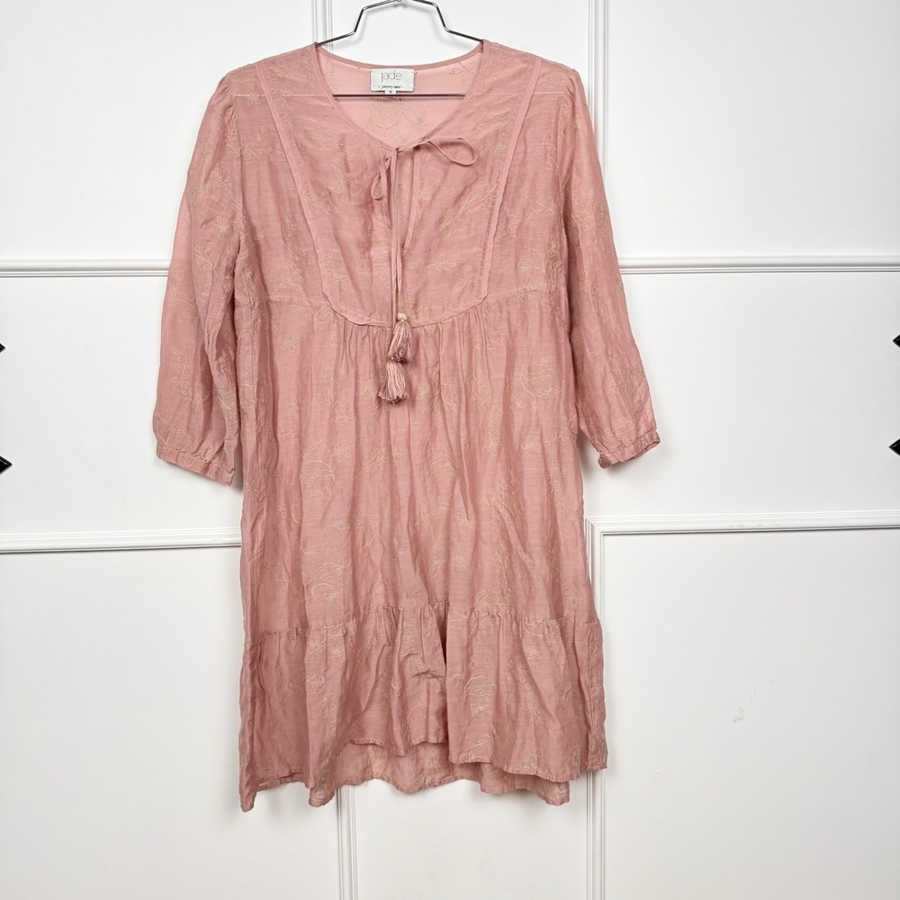 Jade Johnny Was Karina Peasant Tunic Dress‎ XS Cotton Silk Pink Dusty Rose